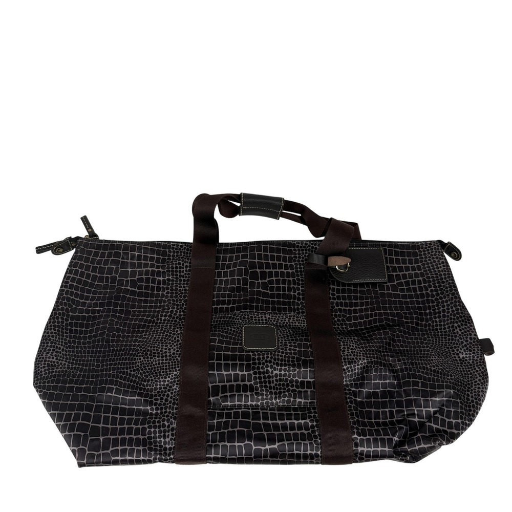 Bric's Milano Foldable Duffle Bag Black Croc Print Nylon Weekender Carry On